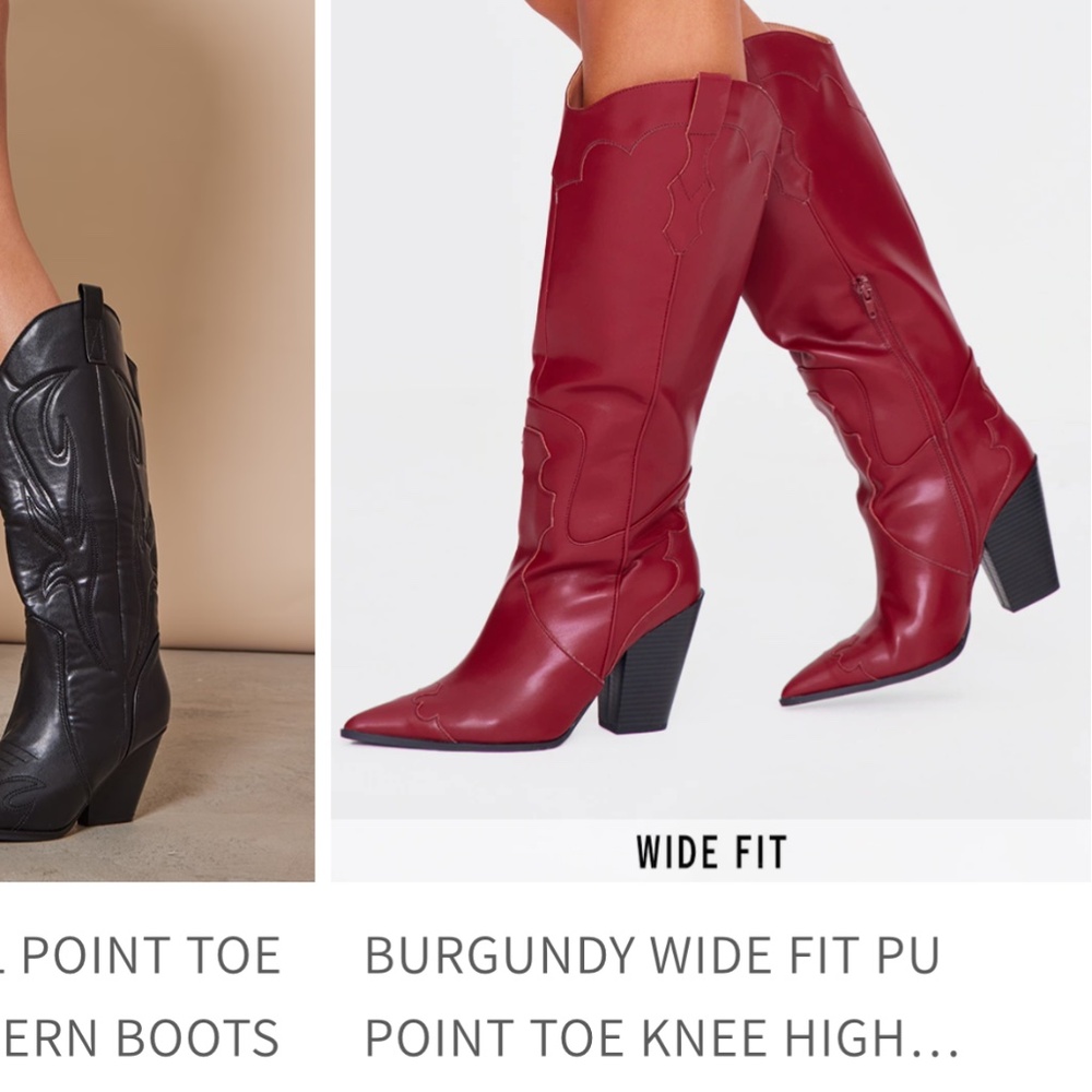 Pretty Little Thing Burgundy Cowbooy Boots